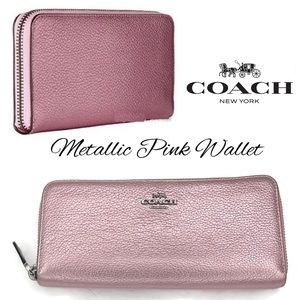 Coach Pink Metallic Accordion Zip Full-Sized Wallet